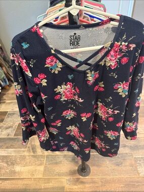 Star Ride Navy Floral Crisscross Long-Sleeve Top for Kids